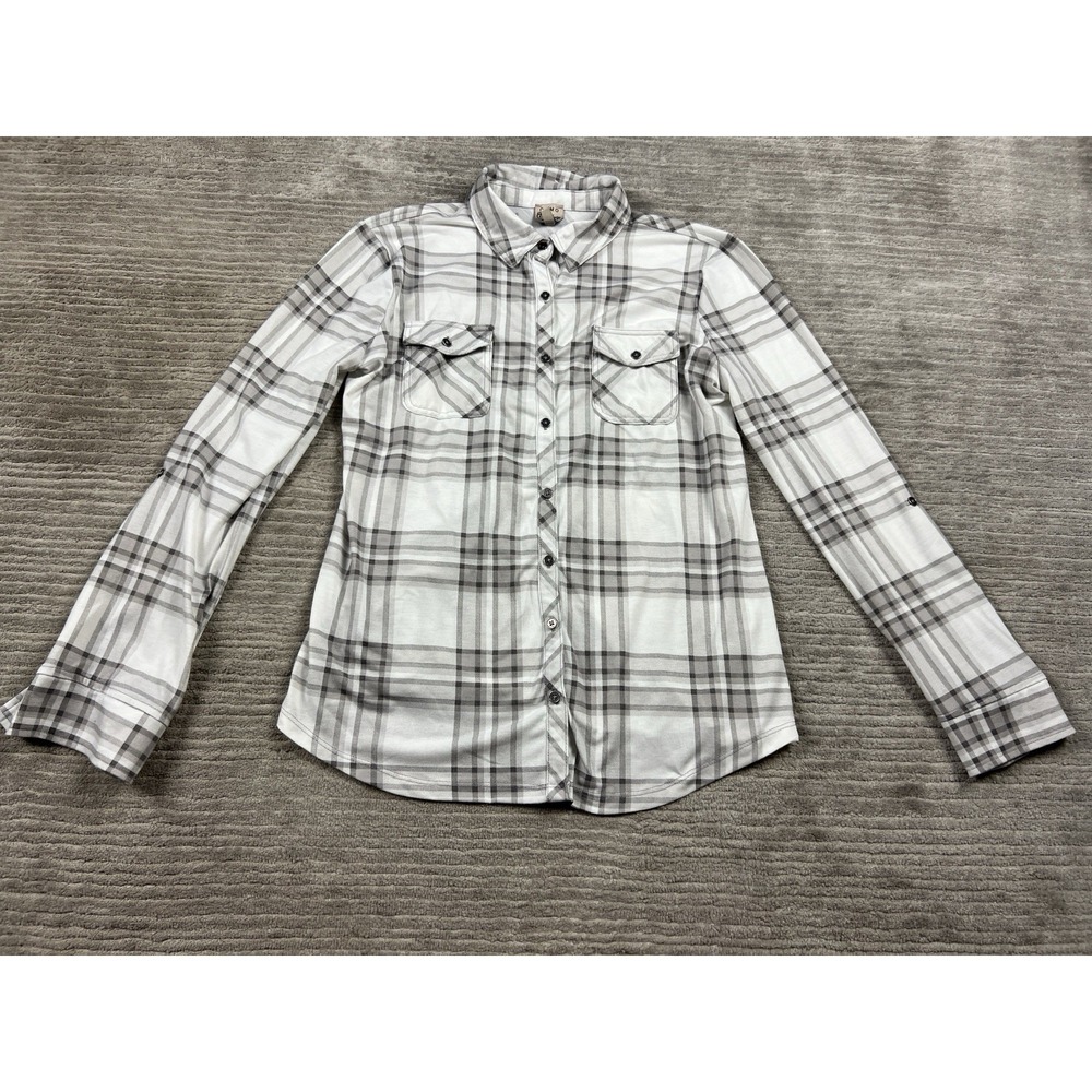 Como Vintage Top Womens XL Gray Plaid Long Sleeve‎ Button Up Western Casual